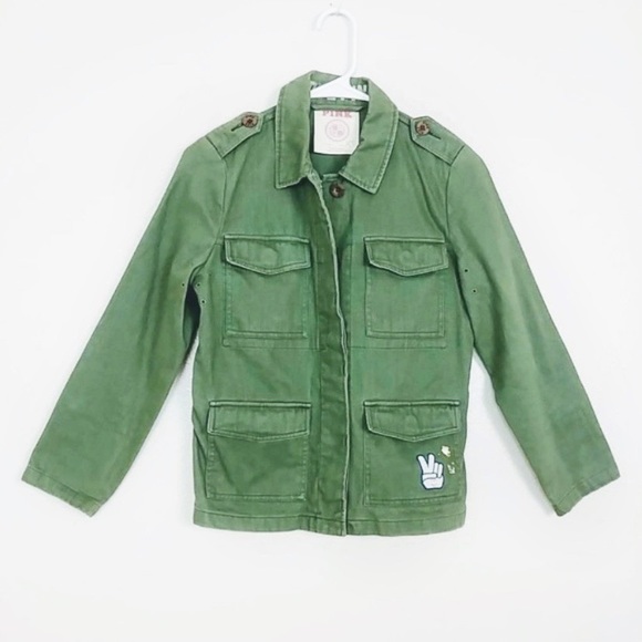 PINK VS Graphic Army Utility Jacket Olive Green - Picture 1 of 7